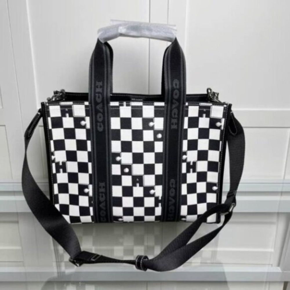 Coach Black and White Messenger Bag with Checkered Design CR101